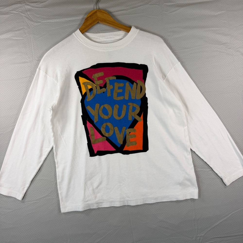 Vintage Moschino Jeans Long Sleeve Shirt Defend Your Love White Top Medium